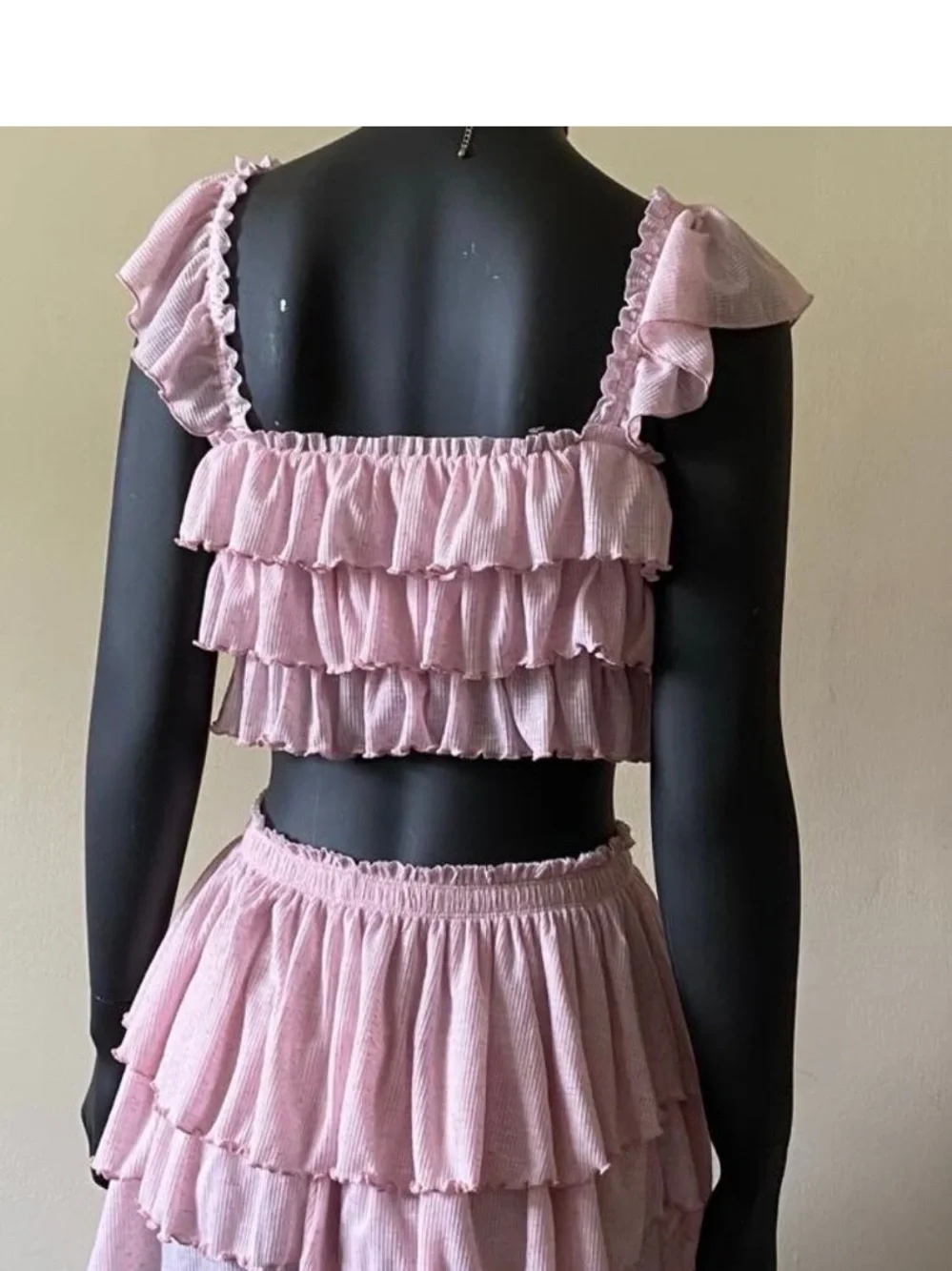 Free People Free-est Mila Tiered Ruffle Top Cami Off the Shoulder Pink Small - Picture 5 of 8